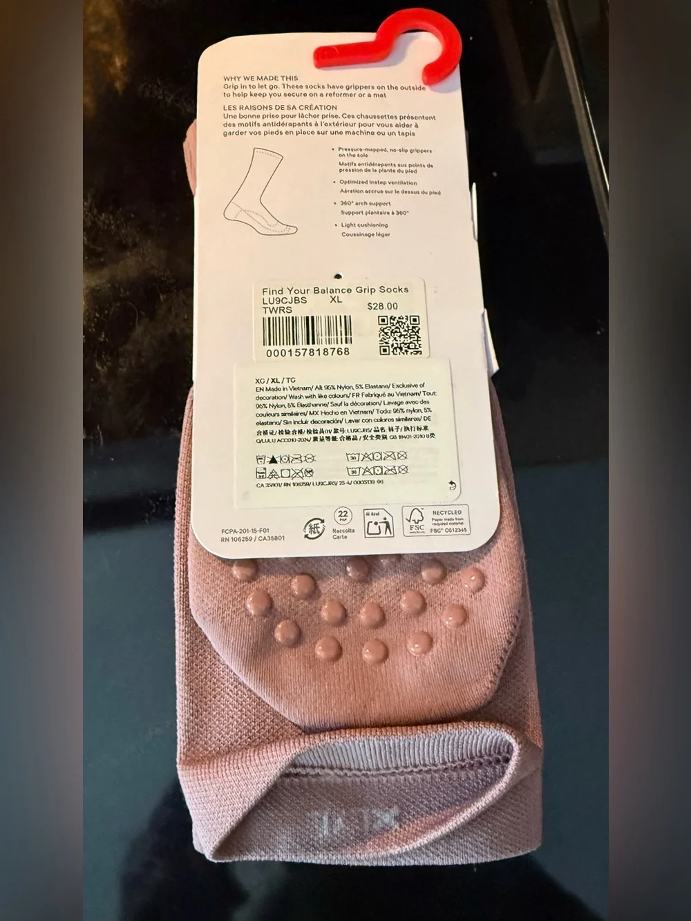 Lululemon Find Your Balance Grip Socks Crew Length Twilight Rose